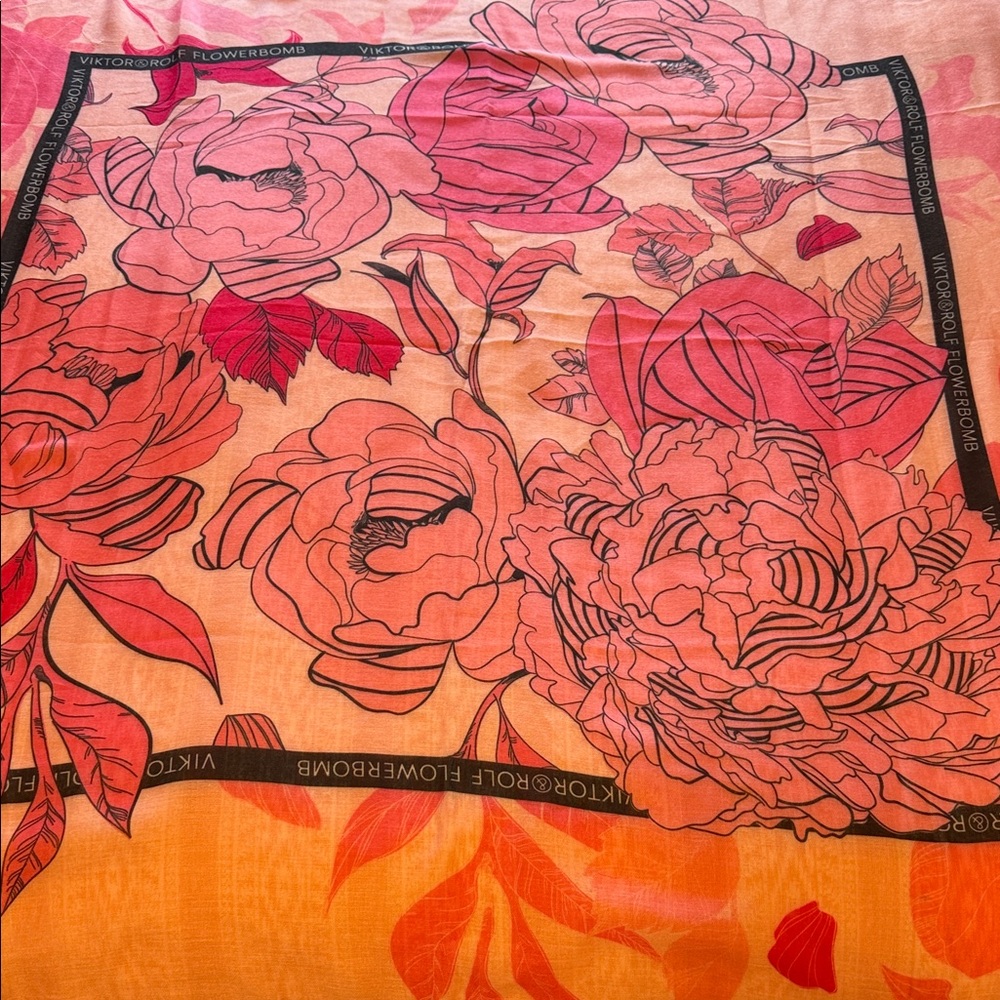Viktor & Rolf Pink and Coral Floral Scarf or Wrap